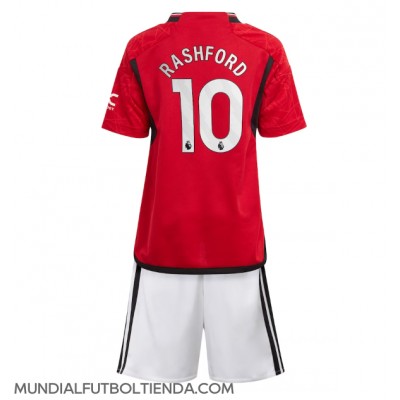 Camiseta Manchester United Marcus Rashford #10 Primera Equipación Replica 2023-24 para niños mangas cortas (+ Pantalones cortos)